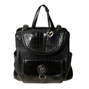 Brighton Donatella Leather Black Croc Embossed Backpack Purse Travel Work Bag